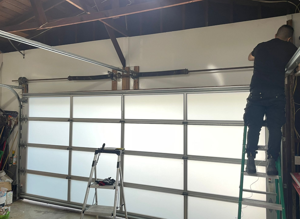 Custom garage door with a modern design, showcasing high-quality materials and expert craftsmanship, installed by AL Garage Door Repair